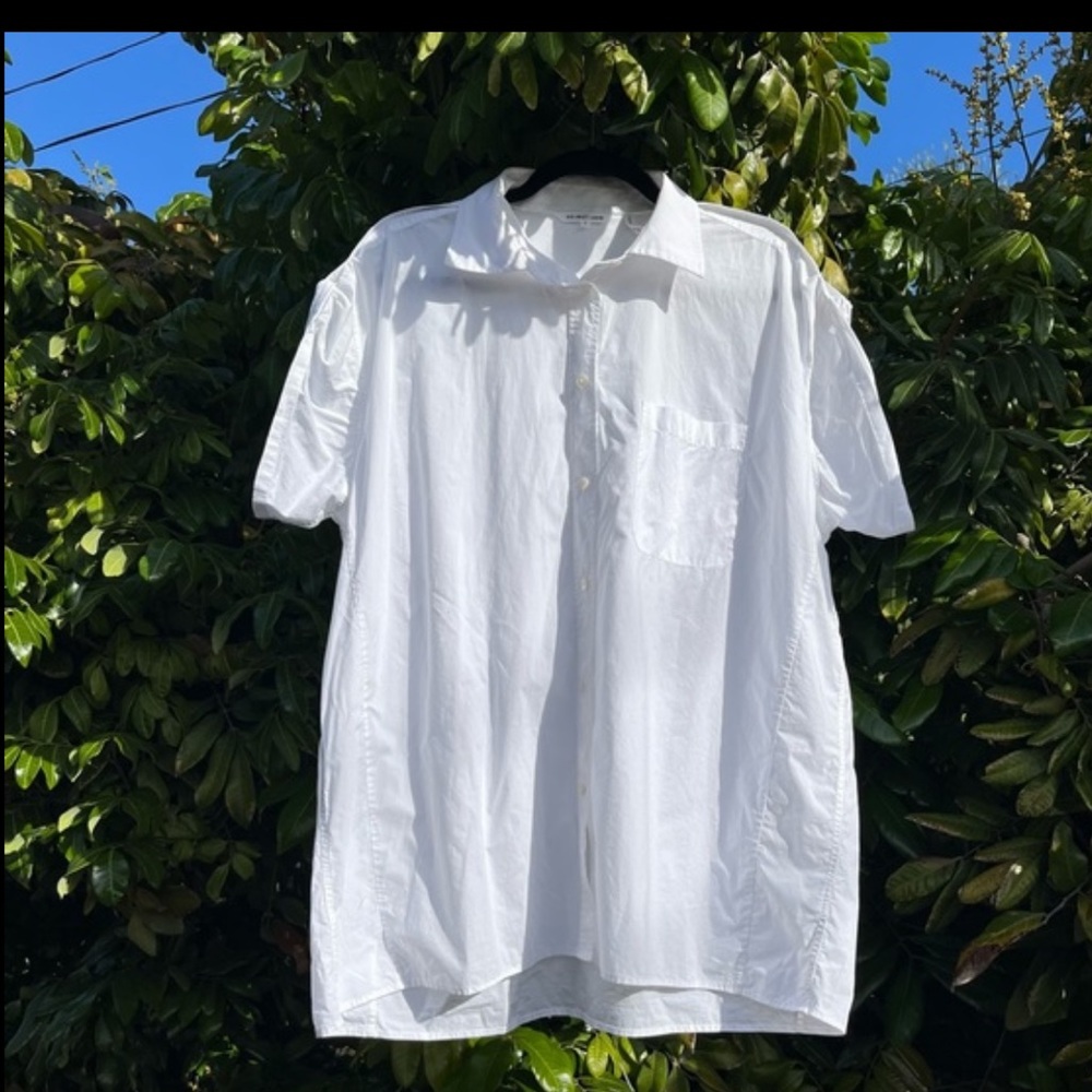 Helmut Lang White Cotton Roll Tab Short Sleeve Button Up Shirt